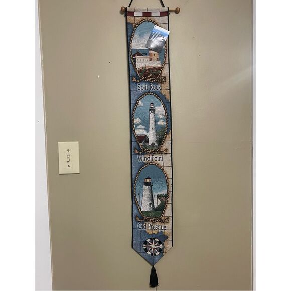 Lighthouses Of The Great Lakes III Tapestry Bell Pull MN MI Banner - Picture 1 of 7